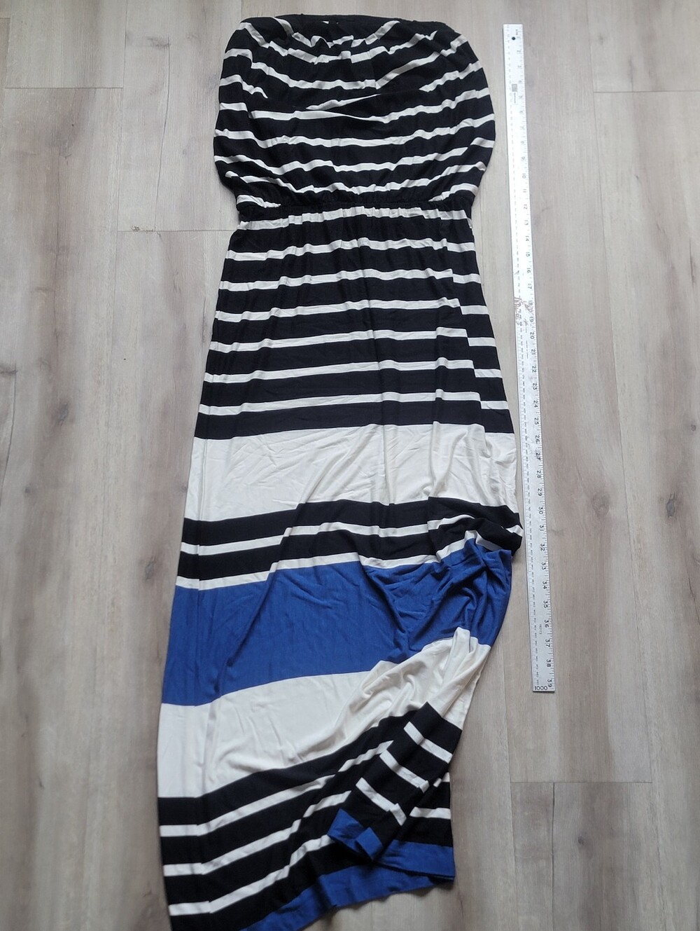 Lori Michaels Striped Strapless Maxi Dress M